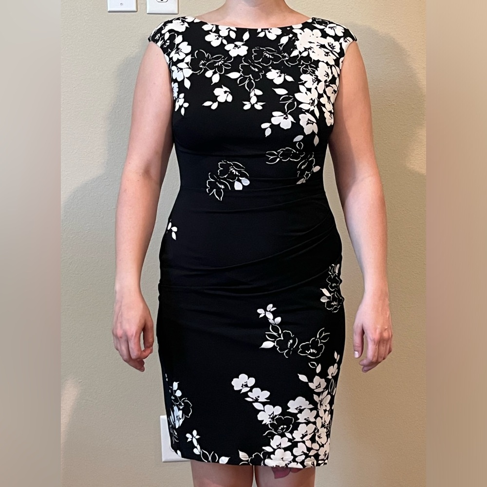 Lauren Ralph Lauren Black with white flowers dress Sz 6